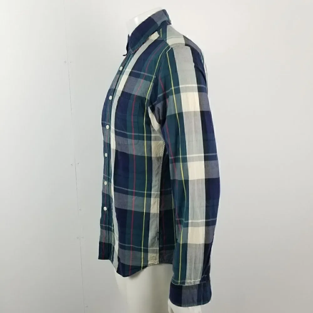 J. Crew Mens Blue Green Sunwashed Oxford Button Down Shirt in Plaid Size Small